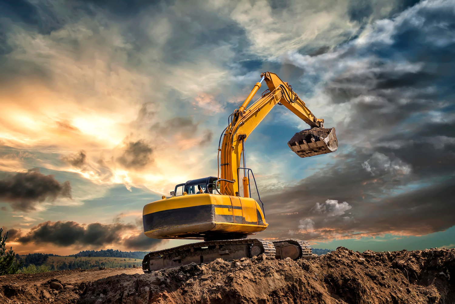 Crawler Excavator during Earthmoving Works 